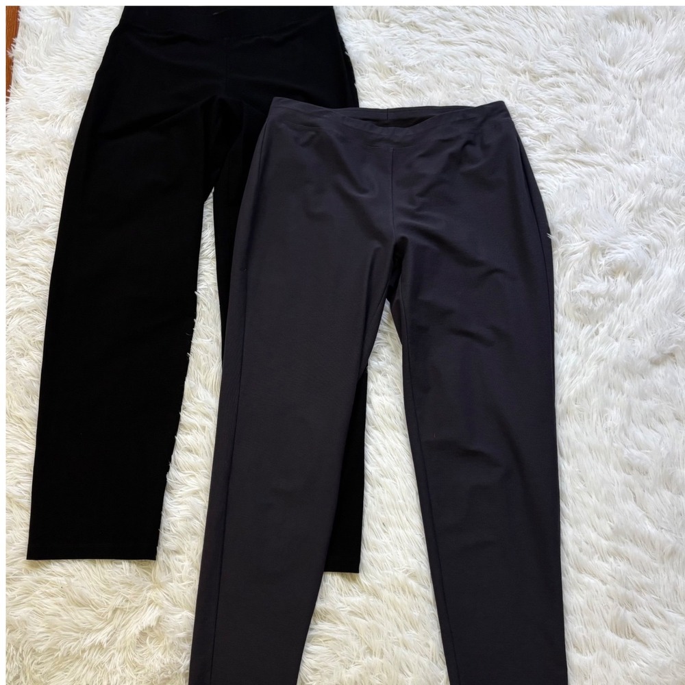 Bundle (2) Eileen Fisher Pants Womens Medium Black Gray Pull On Viscose Stretch